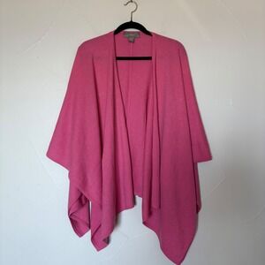 100% Cashmere Women's Pink Open Front Waterfall Wrap Poncho Sweater Ply Cashmere
